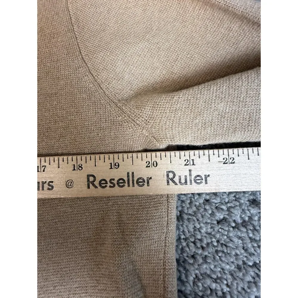 J.CREW Sweater Full Zip Womens S Beige Mock Neck 3/4 Sleeve Pockets Cotton-Poly
